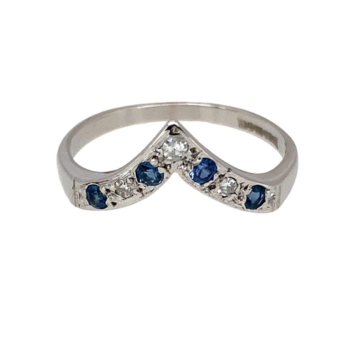 9ct White Gold Diamond & Sapphire Set Wishbone Ring