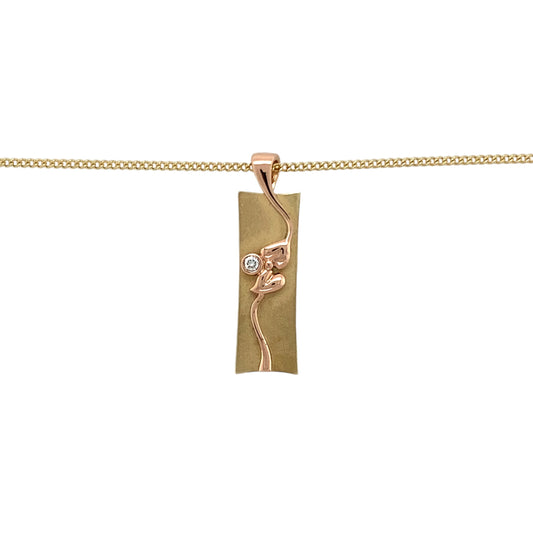 Preowned 9ct Yellow and Rose Gold & Diamond Set Clogau Ingot Vine of Life Pendant on an 18" curb chain with the weight 10.20 grams. The pendant is 3.1cm long including the bail