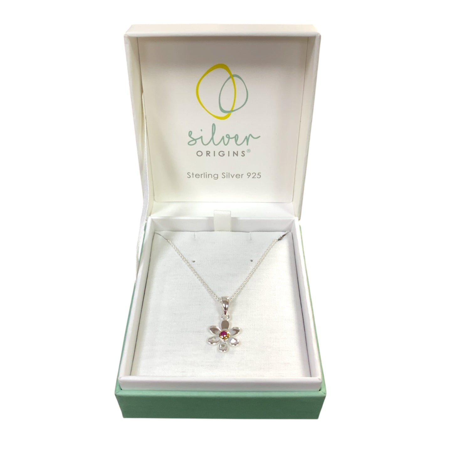925 Silver & Ruby Set Flower July Birthstone 16" - 18" Necklace