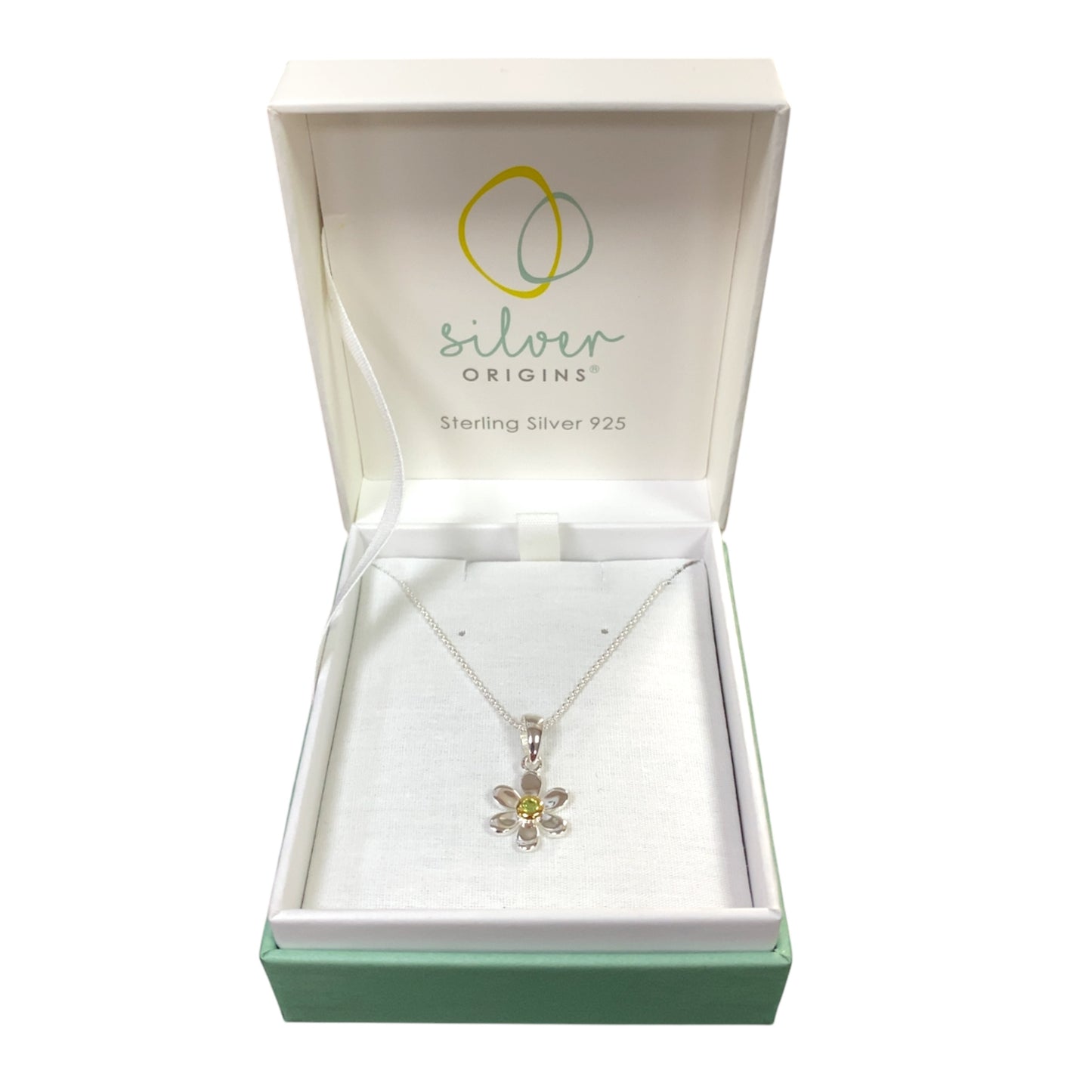 925 Silver & Peridot Set Flower August Birthstone 16" - 18" Necklace