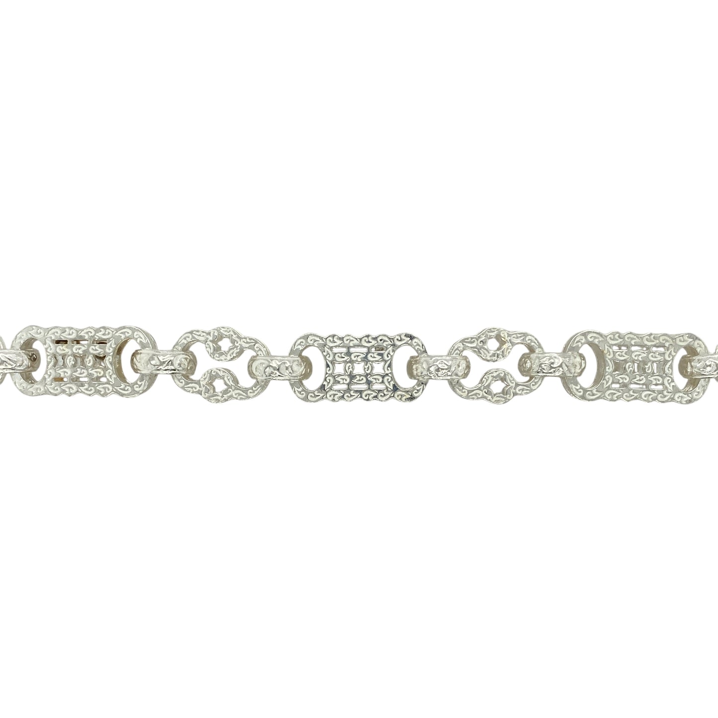 New 925 Silver 9" Patterned Gypsy Style Fancy Link Bracelet