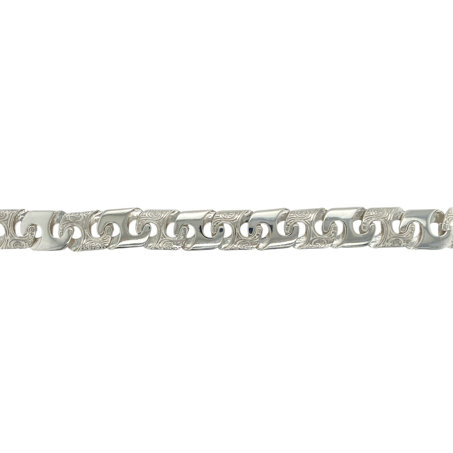New 925 Silver 8" Patterned Bali Link Bracelet