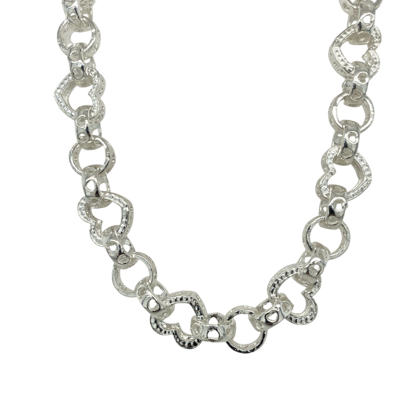 New 925 Silver 22" Patterned Heart Link Chain