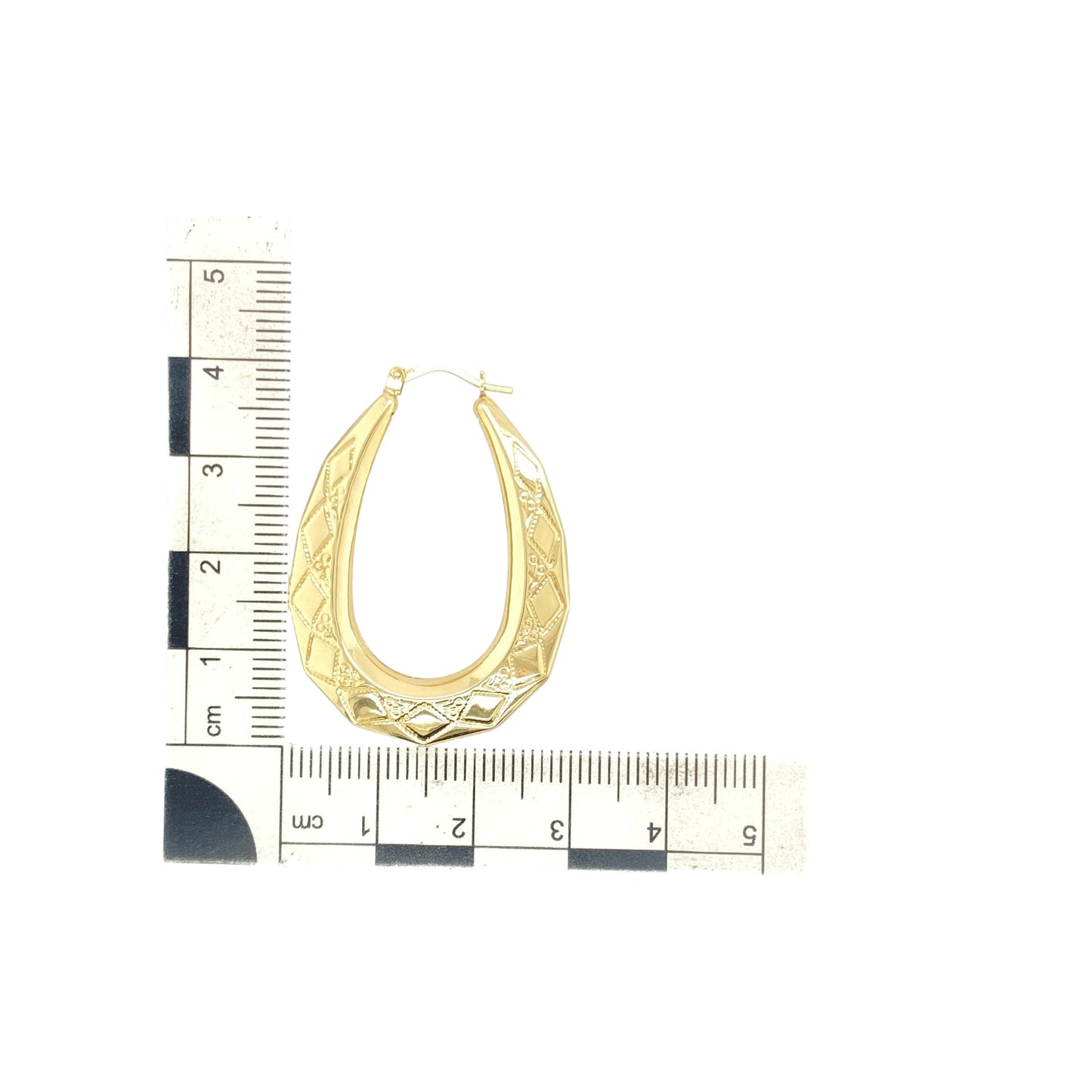 New 9ct Gold Patterned Oval Creole Earrings