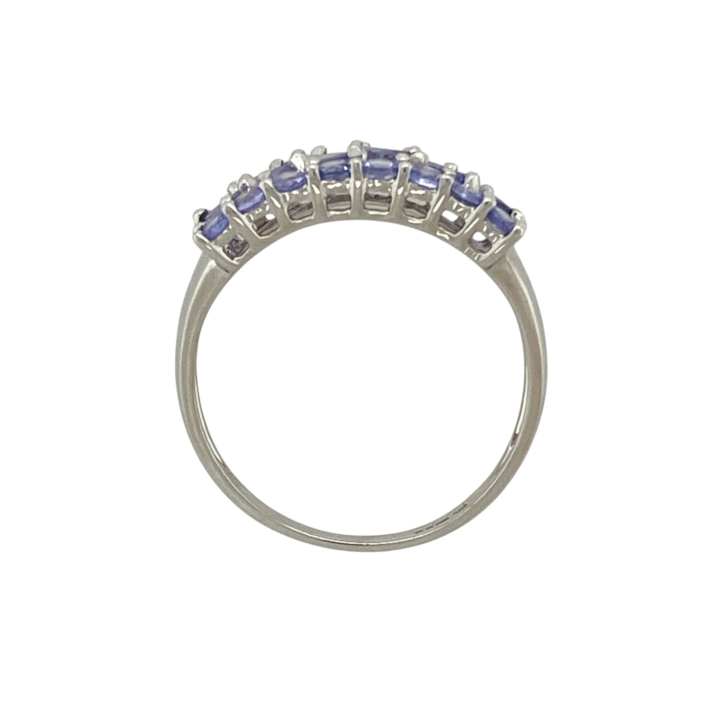 9ct White Gold & Tanzanite Set Three Row Wide Band Ring