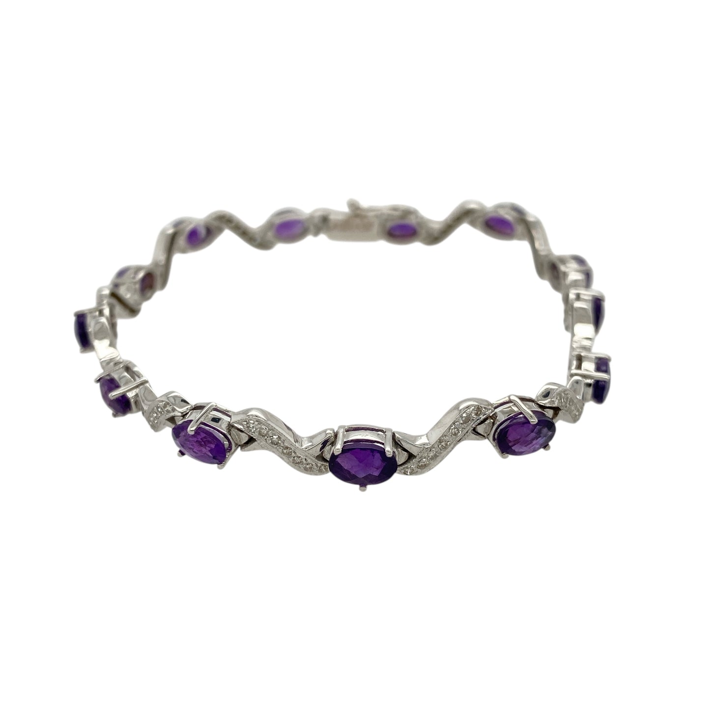 18ct White Gold Diamond & Amethyst Set 7.25" Bracelet