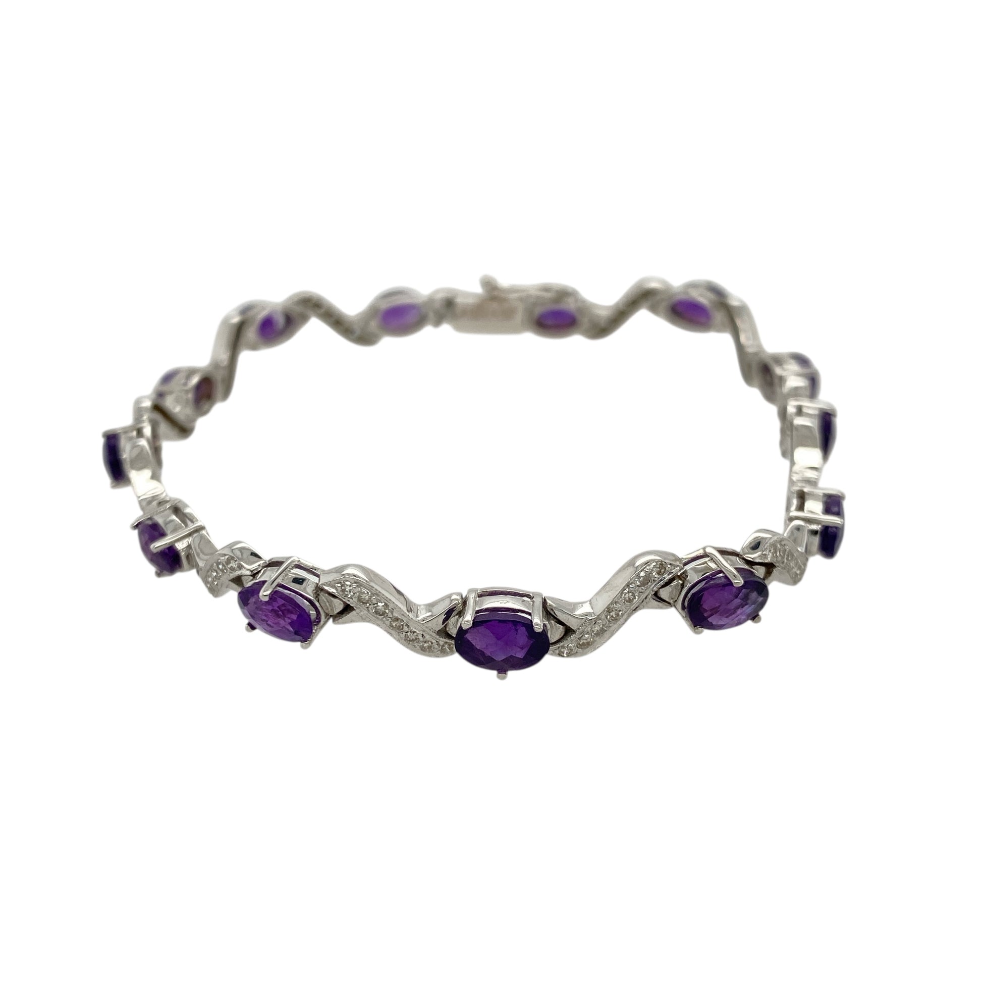 18ct White Gold Diamond & Amethyst Set 7.25" Bracelet