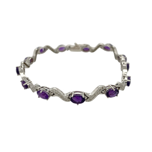 18ct White Gold Diamond & Amethyst Set 7.25" Bracelet