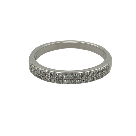 9ct White Gold & Diamond Set Two Row Band Ring