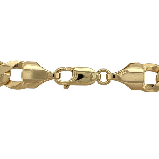 Make a bold statement with this new 9ct solid yellow gold curb chain, offering substantial weight and classic style—perfect as a standout piece for everyday wear or special occasions.
Design: The chain features traditional curb links with a strong and masculine look, measuring 9mm in width for a striking presence.
Material: Made from solid 9-carat yellow gold, the polished finish provides enduring shine and durability.