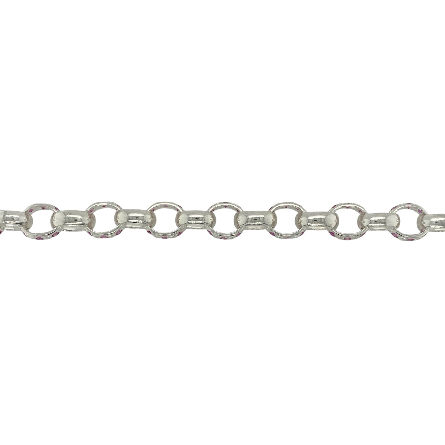 New 925 Silver & Pink Stone Set 9" Belcher Bracelet