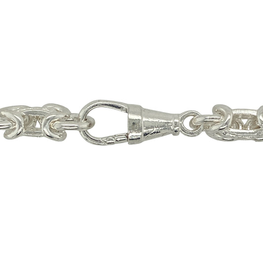 Make a powerful statement with this new 925 solid silver Byzantine chain, a bold and intricate design with substantial weight—perfect for standout style and special occasions.
Design: The chain features patterned Byzantine links, each measuring 10mm in width, showcasing detailed craftsmanship and a distinctive woven look.
Material: Made from solid 925 sterling silver, the polished finish enhances durability while adding lasting shine.