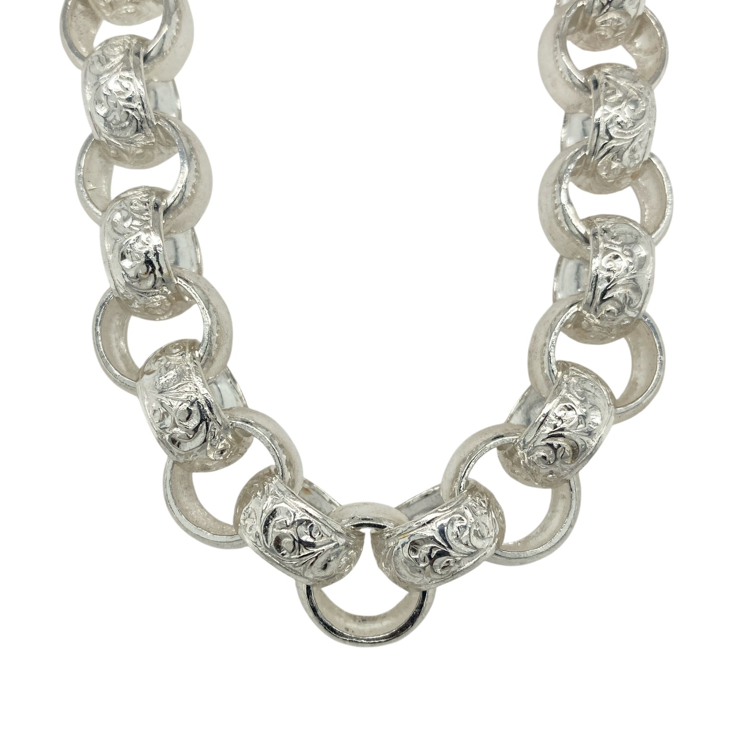 New 925 Solid Silver 24" Patterned Belcher Chain