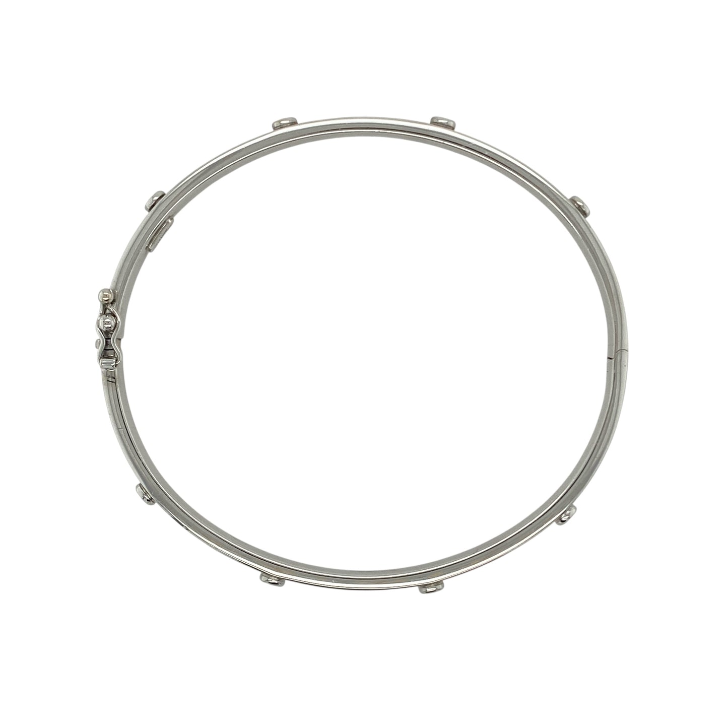 9ct White Gold & Diamond Set Hinged Bangle