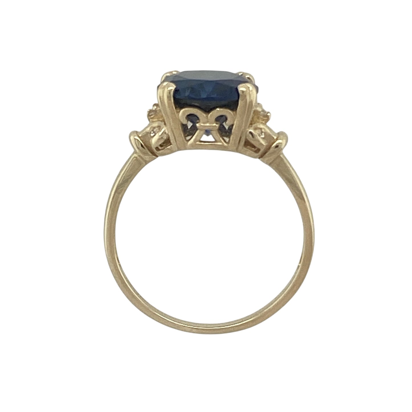 14ct Gold Blue Stone & Cubic Zirconia Set Dress Ring
