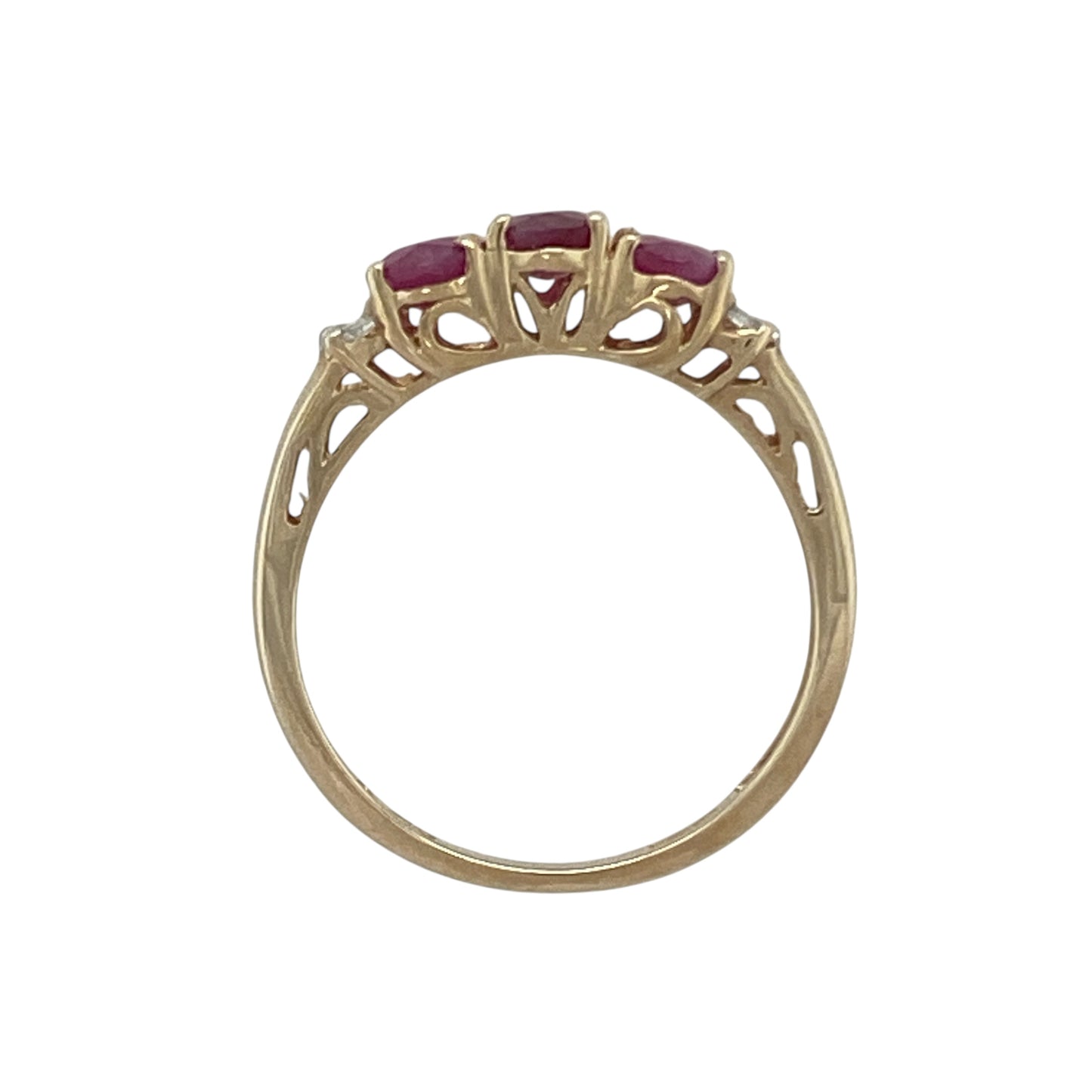 9ct Gold Diamond & Ruby Set Trilogy Ring