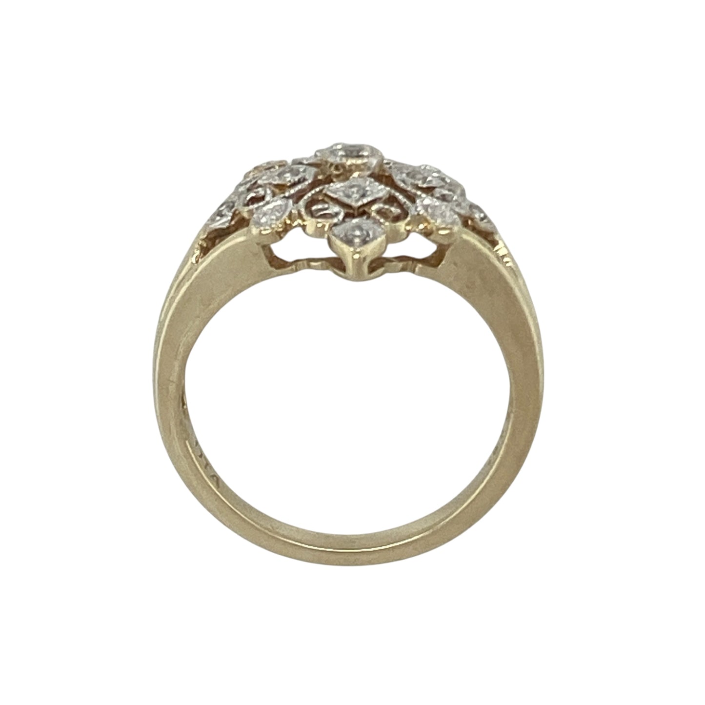 9ct Gold & Diamond Set Filigree Flower Design Ring