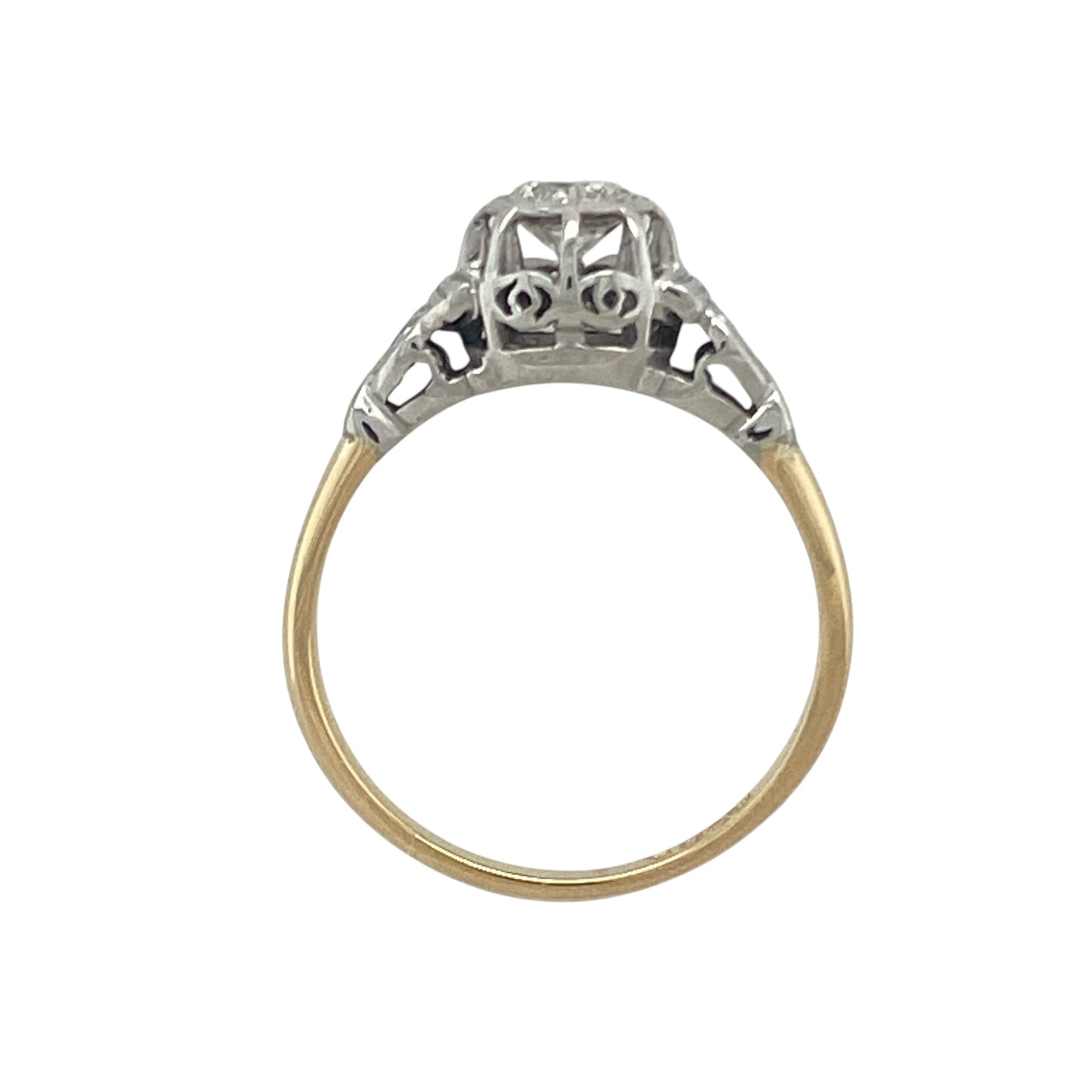 18ct Gold & Platinum Diamond Set Vintage Style Solitaire Ring