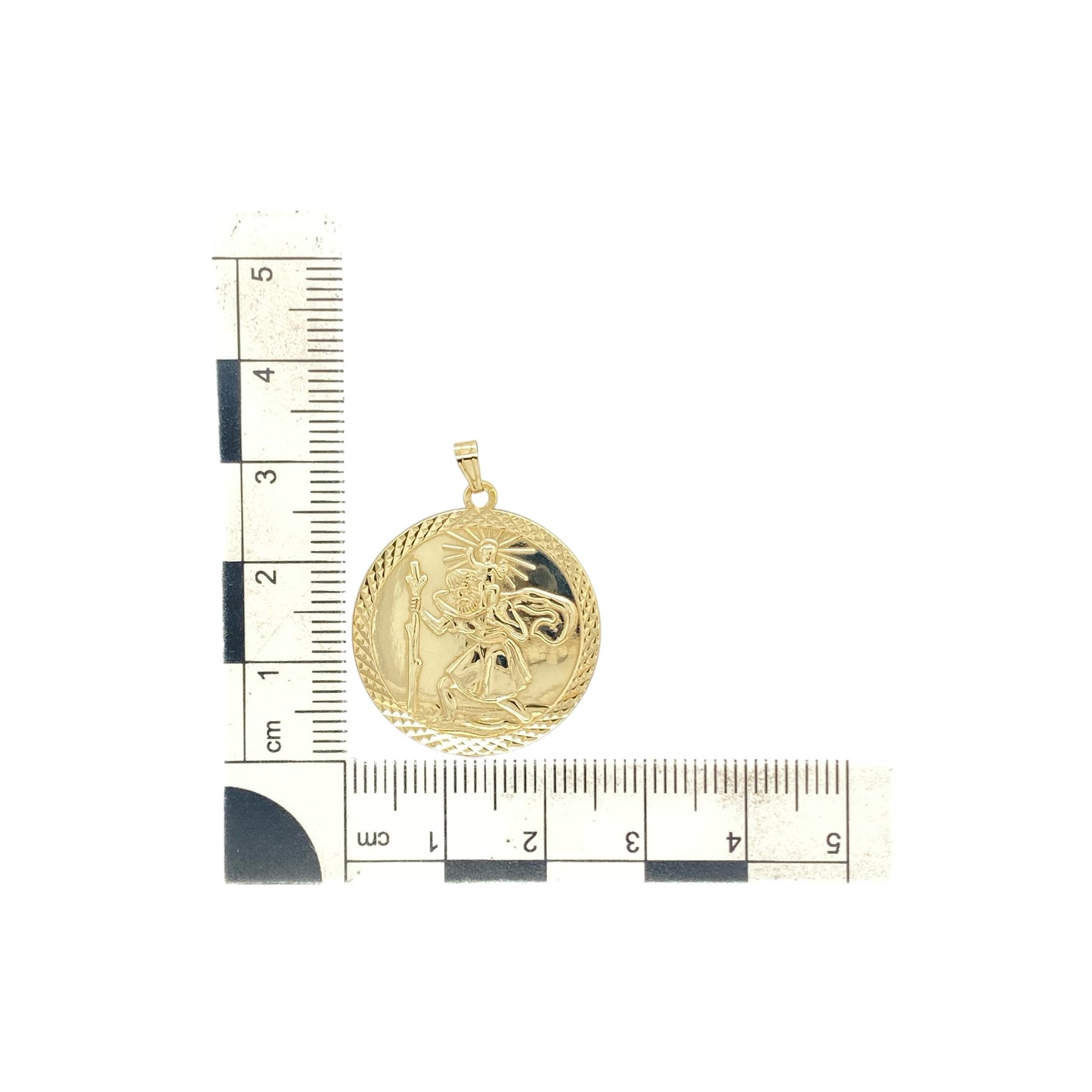9ct Gold Double Sided Large Round St Christopher Pendant