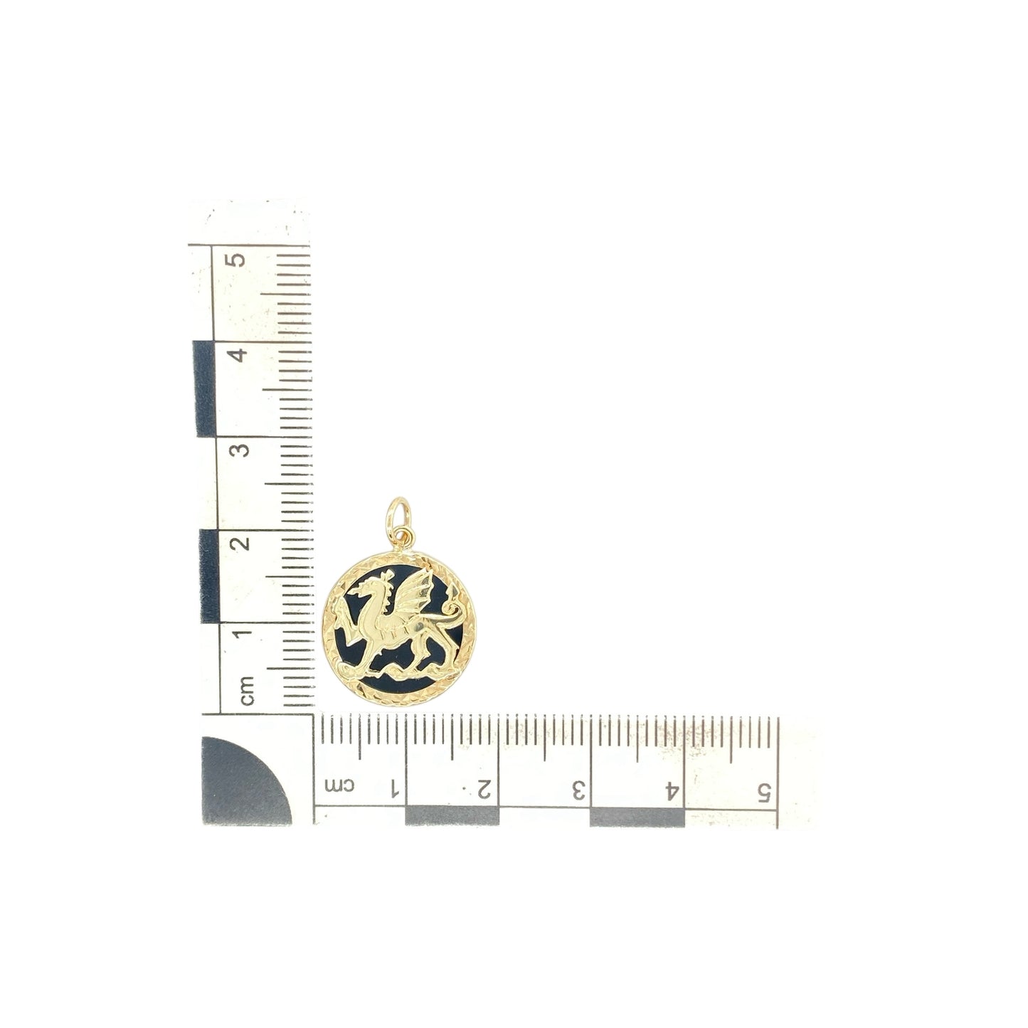 9ct Gold & Onyx Backed Welsh Dragon Circle Pendant