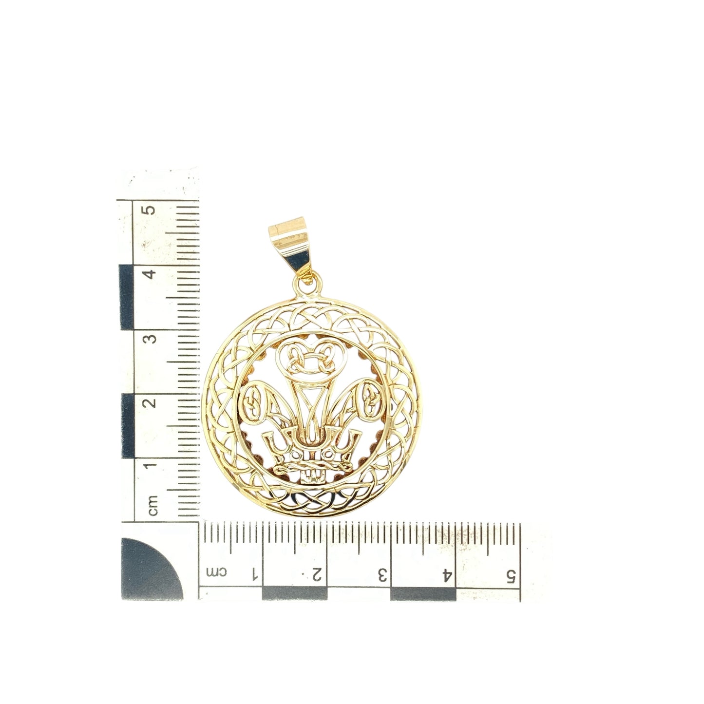 9ct Gold Large Round Three Feathers Pendant