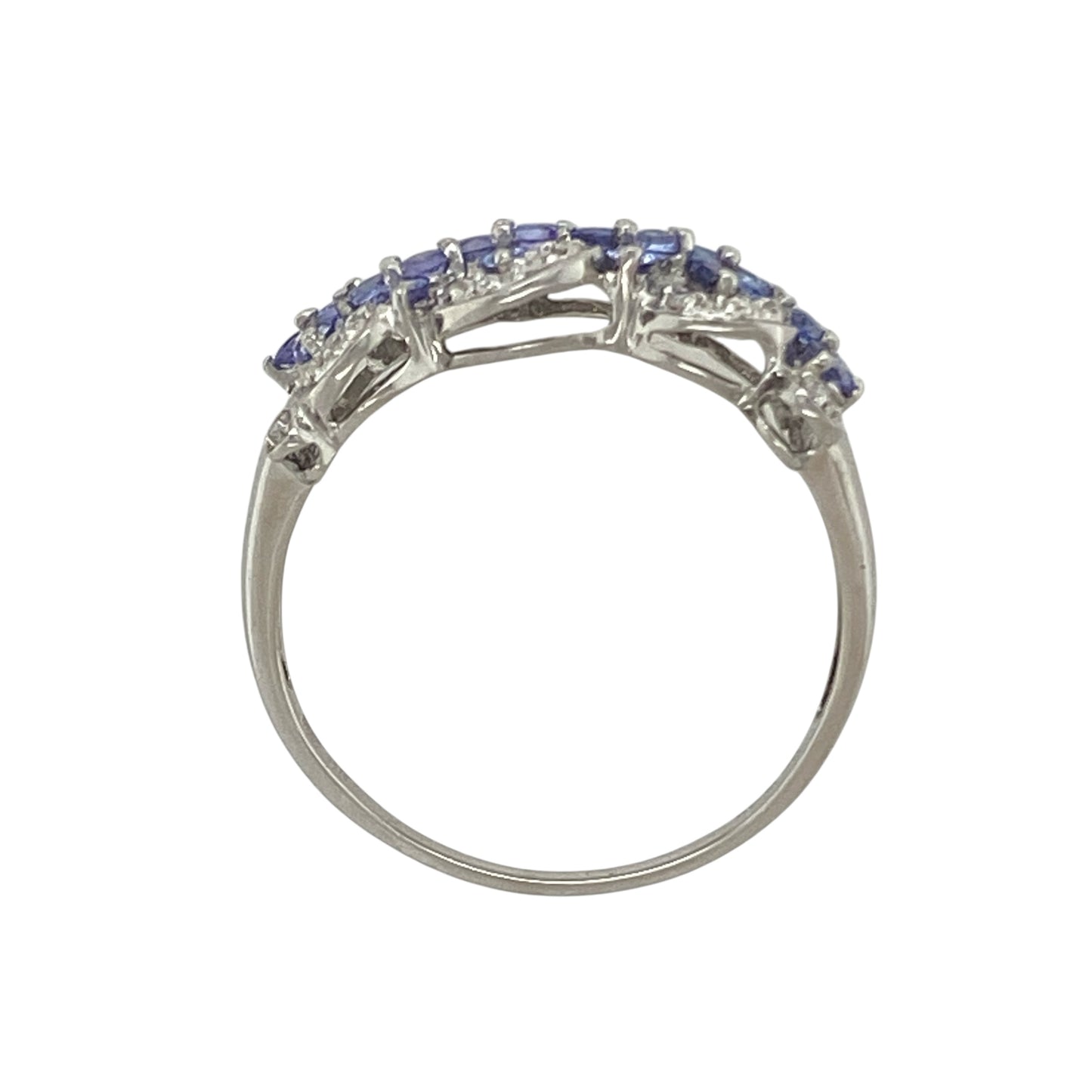9ct White Gold Diamond & Tanzanite Set Flower Swirl Ring
