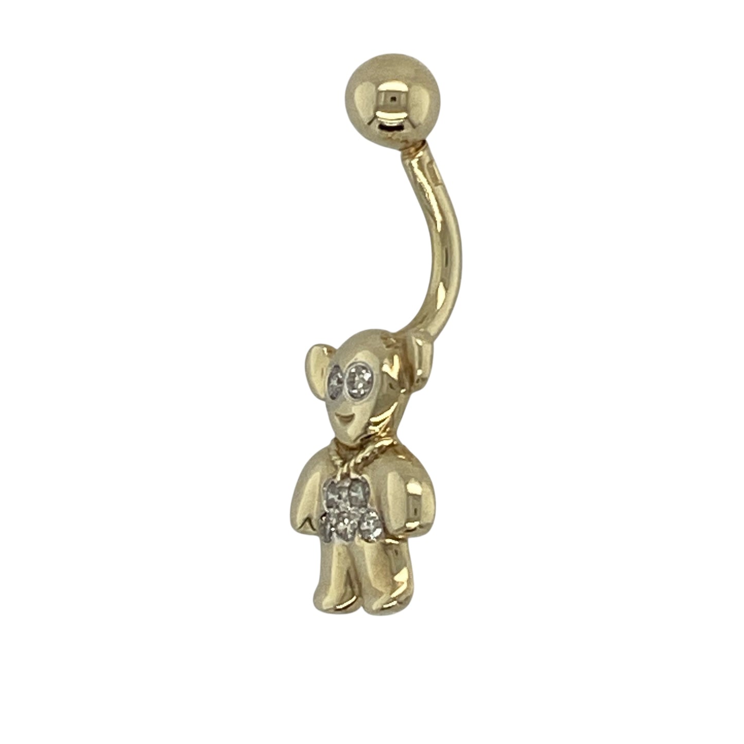 9ct Gold & Diamond Set Teddy Bear Belly Bar