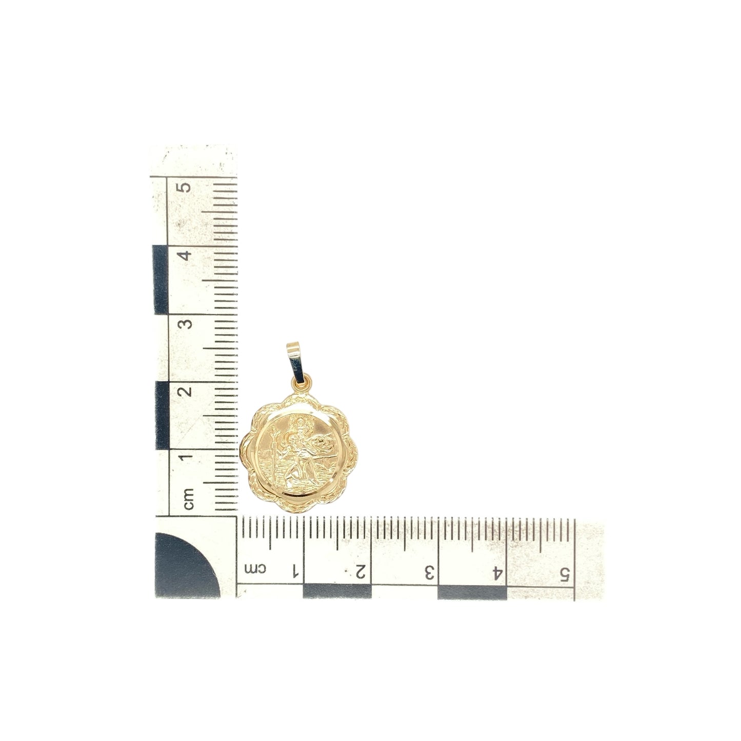 9ct Gold Scalloped Edge St Christopher Round Pendant