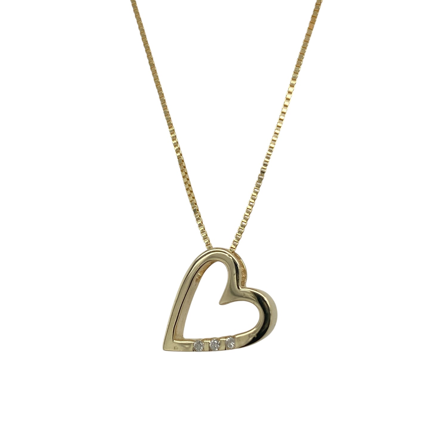 9ct Gold & Diamond Set Open Heart 16" - 18" Necklace