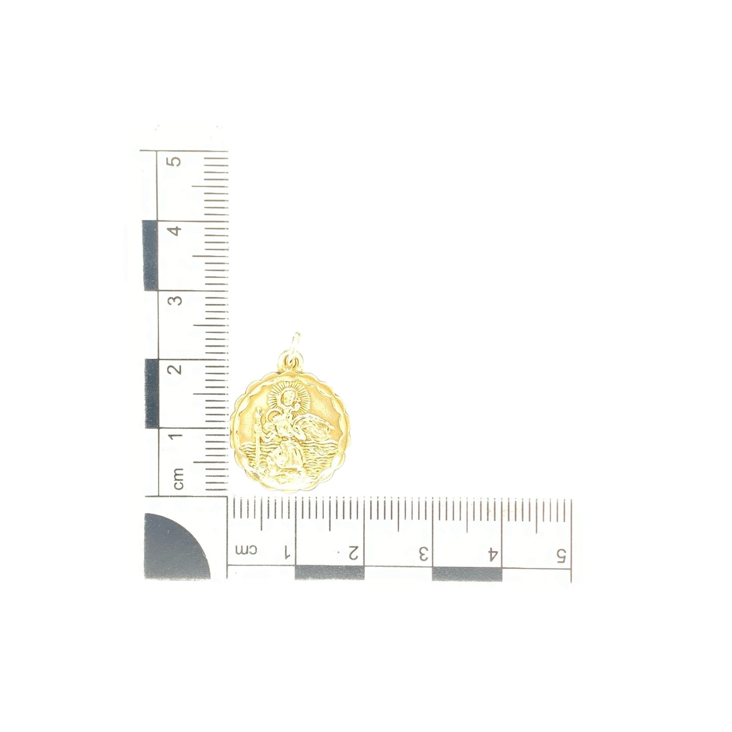 9ct Gold Scalloped Edge St Christopher Pendant
