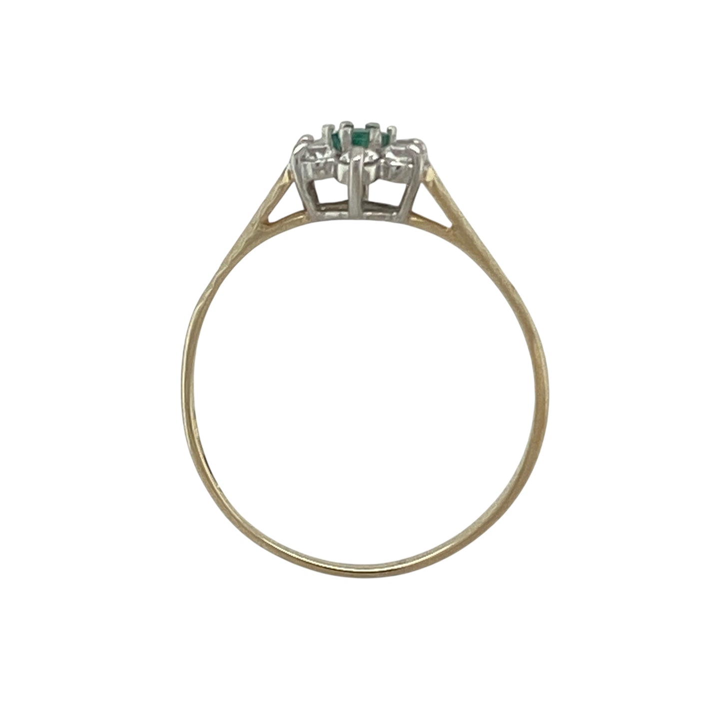 9ct Gold Green Stone & Cubic Zirconia Set Flower Cluster Ring