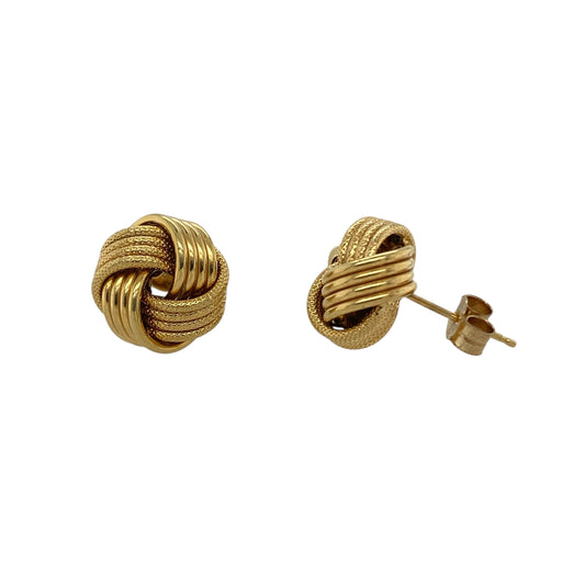 9ct Gold Patterned 12mm Knot Stud Earrings