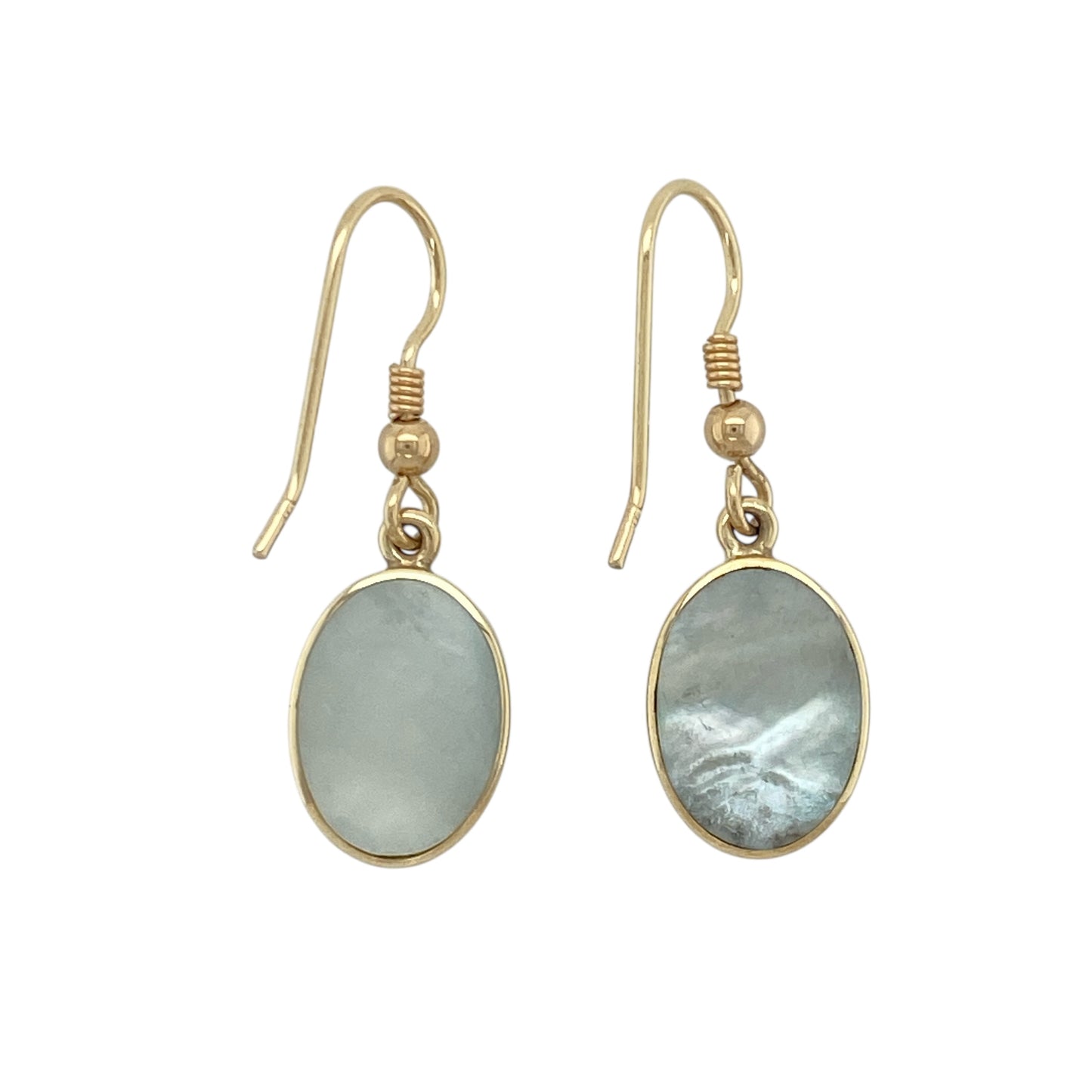 9ct Gold Starstone & Mother of Pearl Set Oval Drop Earrings