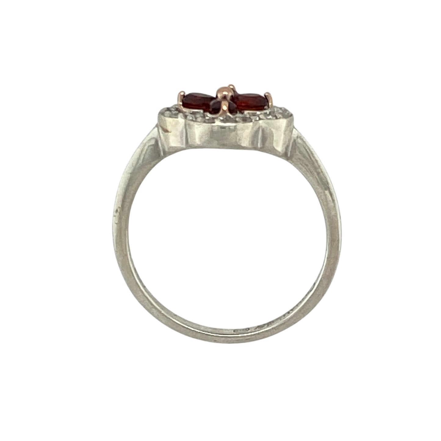 925 Silver White Topaz & Garnet Set Clogau Tudor Court Flower Style Ring