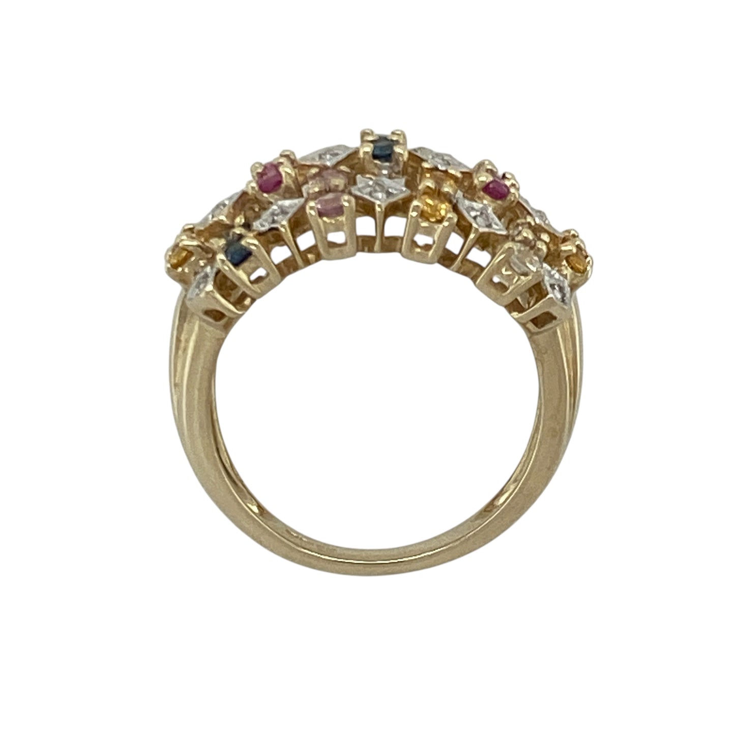 9ct Gold Diamond & Sapphire Set Open Design Wide Band Ring