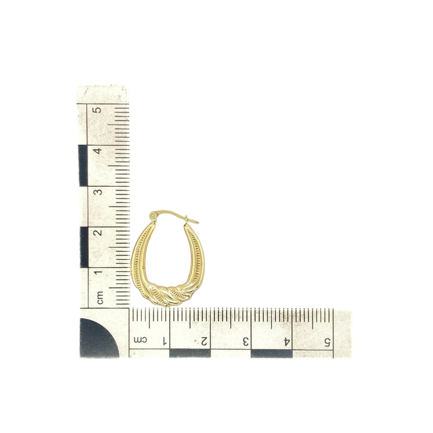 9ct Gold Patterned Twist Oval Creole Earrings