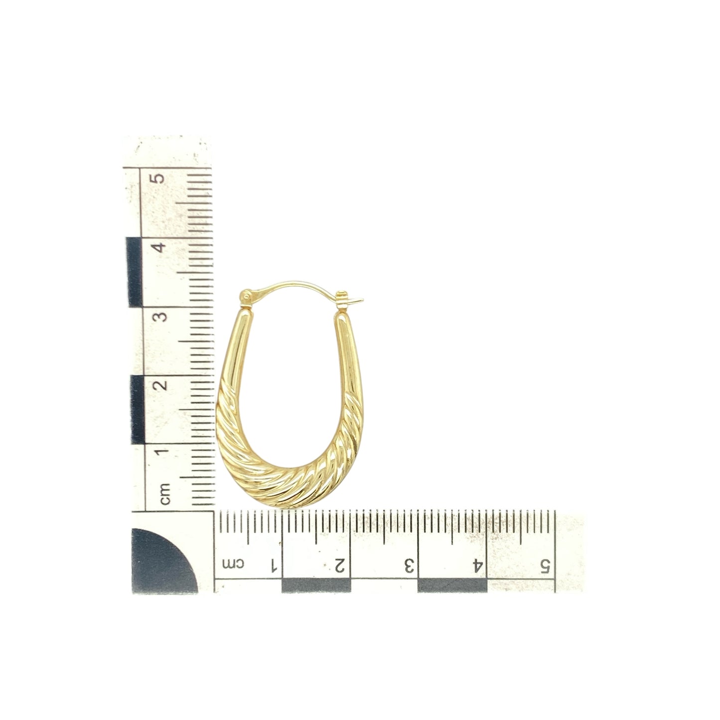 9ct Gold Twist Patterned Oval Creole Earrings