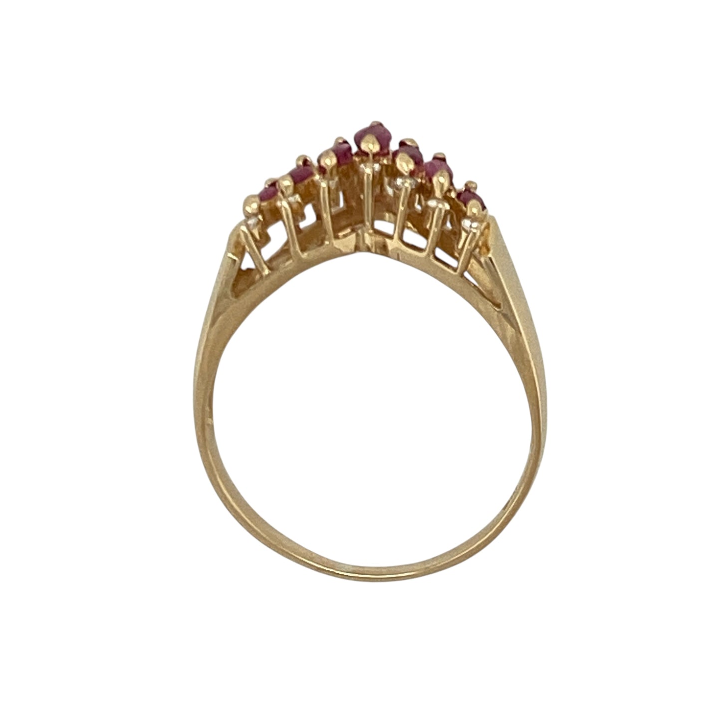 9ct Gold Diamond & Ruby Set Wishbone Ring