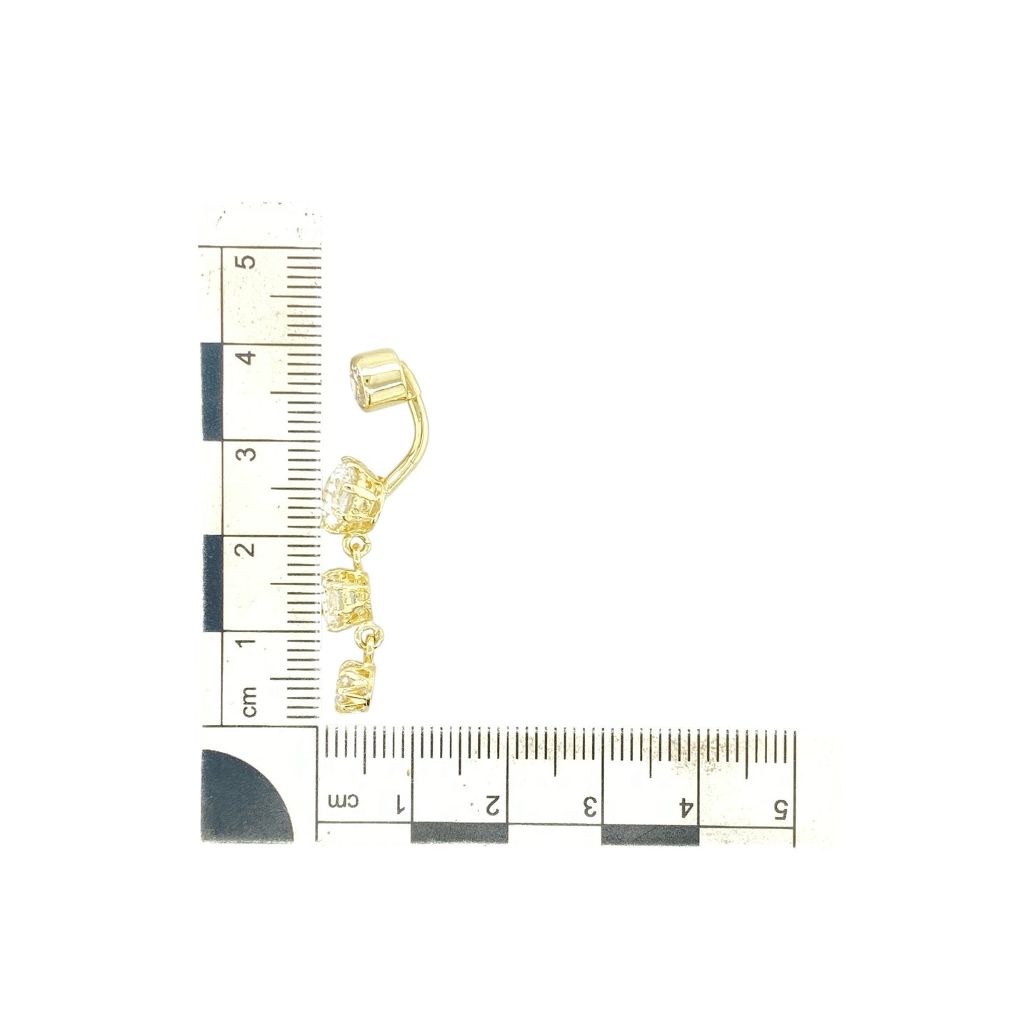 9ct Gold & Cubic Zirconia Set Three Drop Belly Bar