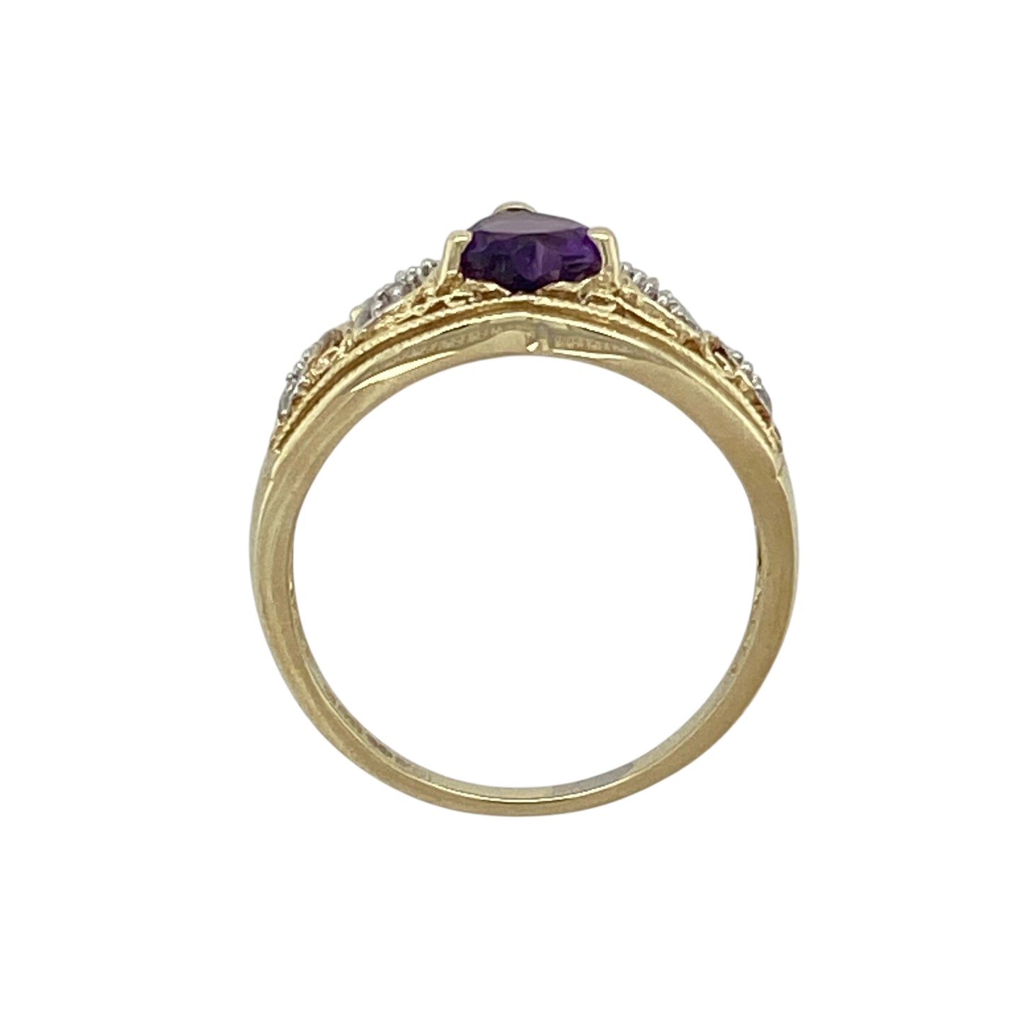 9ct Gold Diamond & Amethyst Set Wishbone Style Ring