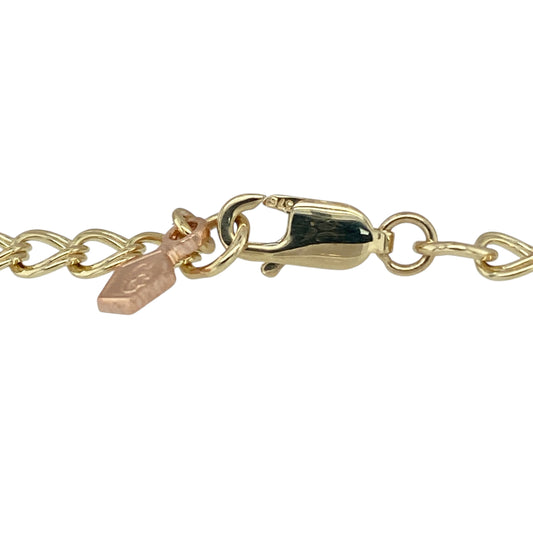 Bring meaningful symbolism and elegant two-tone style to your collection with this pre-owned 9ct yellow and rose gold Clogau Tree of Life bracelet—an iconic design celebrating growth, connection, and heritage.
Design: This beautiful 8" bracelet features multiple Tree of Life symbols, each measuring 12mm wide. The flowing leaves and branches create a distinctive, expressive pattern, offering a graceful blend of intricate detail and timeless charm.