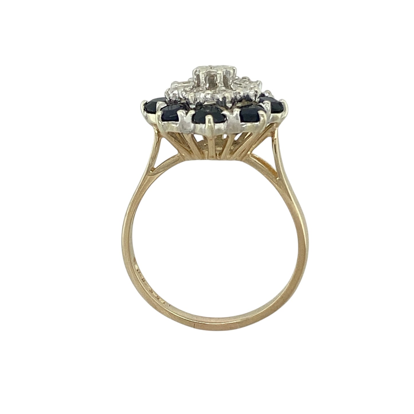 9ct Gold Diamond & Sapphire Set Flower Cluster Ring