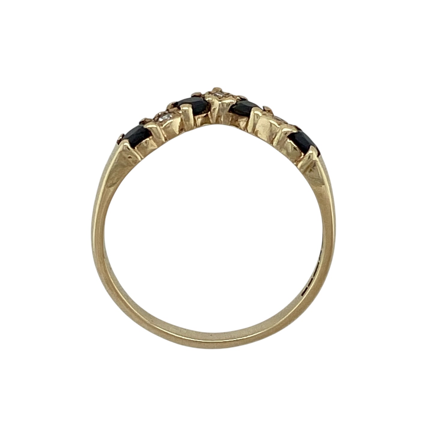 9ct Gold Diamond & Sapphire Set Wishbone Ring