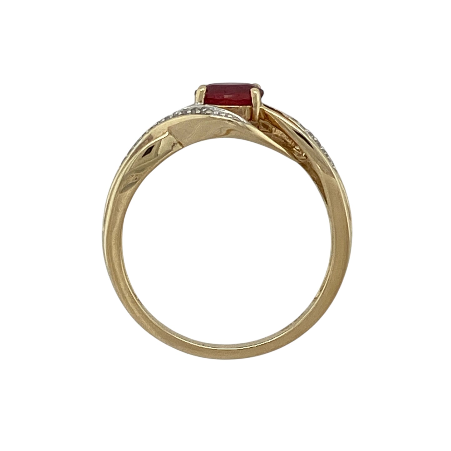 9ct Gold Diamond & Ruby Set Twist Ring