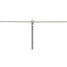 Load image into Gallery viewer, Preowned 9ct White Gold &amp; Diamond Set Bar Pendant on an 18&quot; sparkle chain with the weight 2.80 grams. The pendant is 4cm long including the bail
