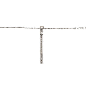 Preowned 9ct White Gold & Diamond Set Bar Pendant on an 18" sparkle chain with the weight 2.80 grams. The pendant is 4cm long including the bail
