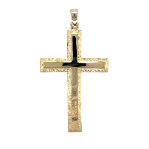 9ct Gold Large Engraved Cross Pendant
