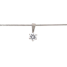 Load image into Gallery viewer, Preowned 9ct White Gold &amp; Cubic Zirconia Set Solitaire Pendant on an 18&quot; fine curb chain with the weight 1.10 grams. The stone is 5mm diameter and the pendant is 1.1cm long including the bail
