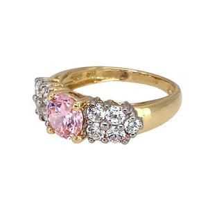 Preowned 14ct Yellow and White Gold & Pink and White Cubic Zirconia Set Dress Ring in size J with the weight 2.60 grams. The pink stone is 6mm diameter