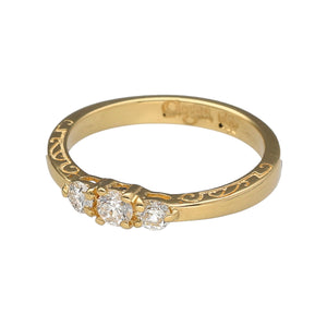 Preowned 18ct Gold &amp; Diamond Set Clogau Trilogy Ring in size J with the weight 2.50 grams. There is approximately 27pt - 30pt of diamond content in total at approximate clarity Si1